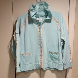 Women's Light Blue Bomber Jacket with Striped Details